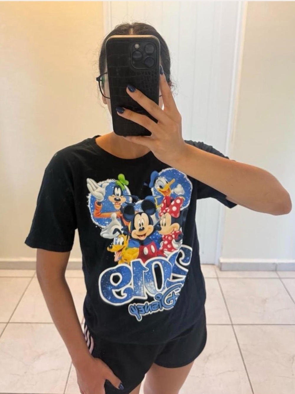 Disney Black Tee with Mickey & Friends Colorful Graphic